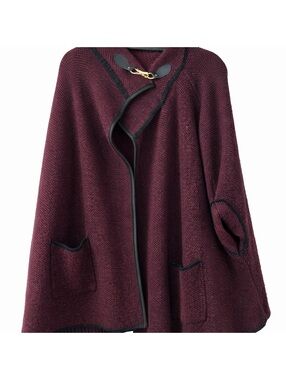 Macy's Burgundy Women's Sweater Cape with Black Trim